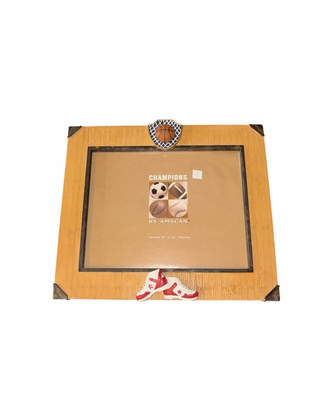 Amscan Tan Wood-Look Sports Ceramic Picture Frame with Red Shoe Accent